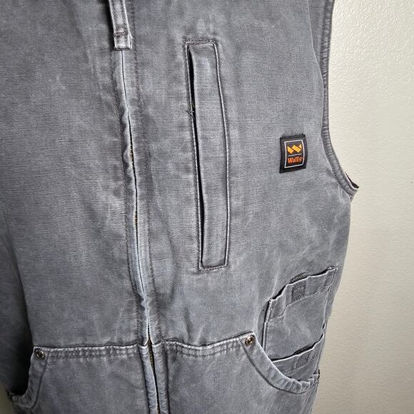 Mens Rugged Canvas Wahl's Navy Outdoor Work Vest with Soft Buffalo Check Lining - Picture 2 of 11